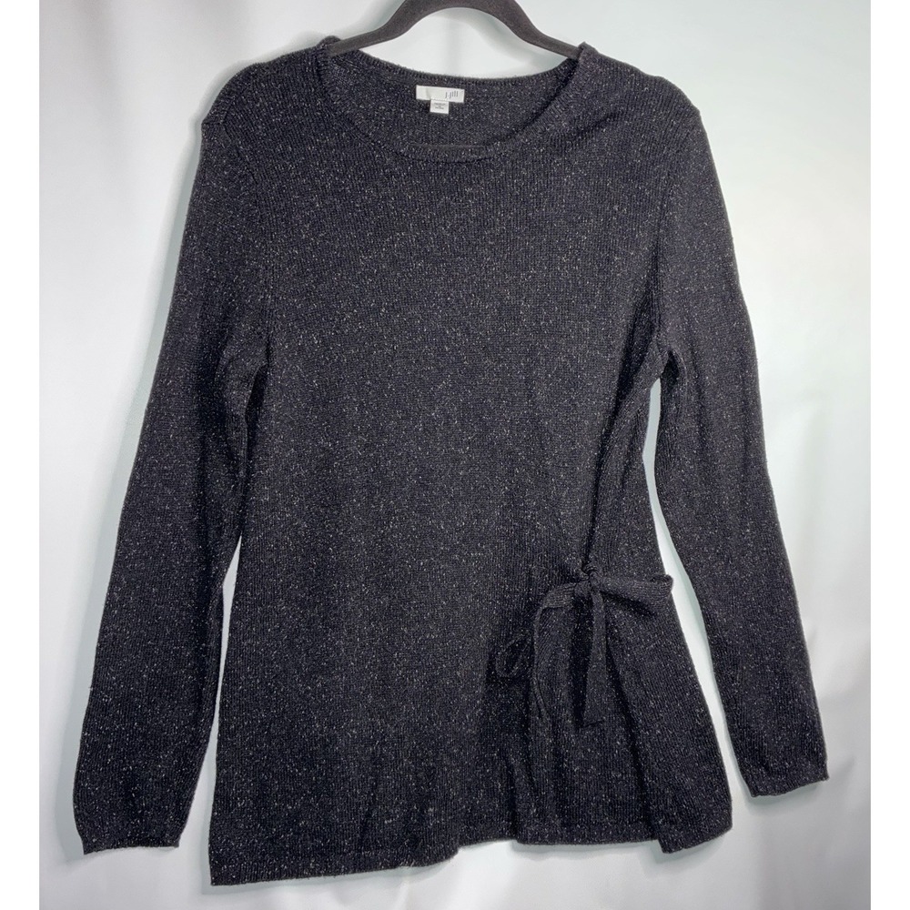 J Jill Sweater Medium Petite Black Fleck Cotton Silk Blend Side‎ Tie Casual Cozy